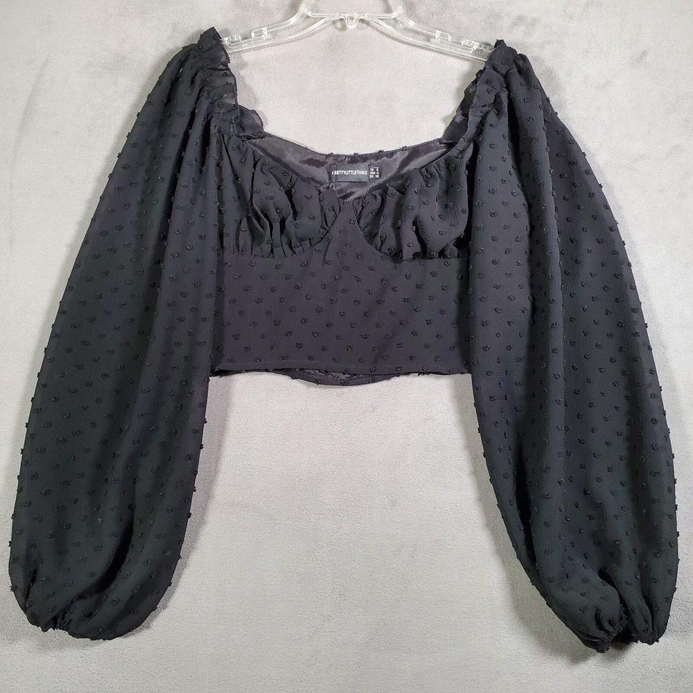 Pretty Little Thing Top Womens 4 Black Swiss Dot Crop Corset Whimsigoth Y2K NWOT